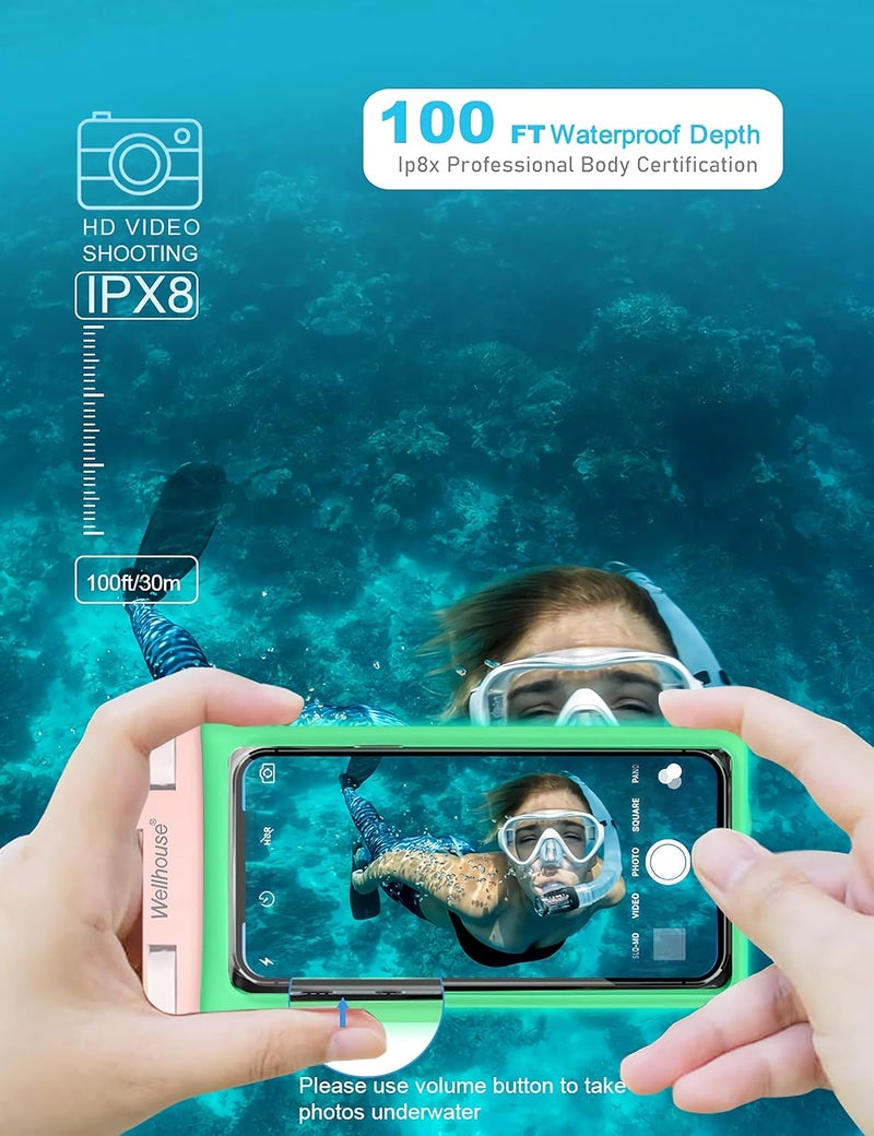 Wellhouse Waterproof Phone Pouch, Waterproof Phone Case for iPhone 16 15 14 13 12 Pro Max XS Samsung, IPX8 3D Cellphone Dry Bag Beach Essentials (1 Pack - Luminous Pink7.0, 7 inch) - Image 4